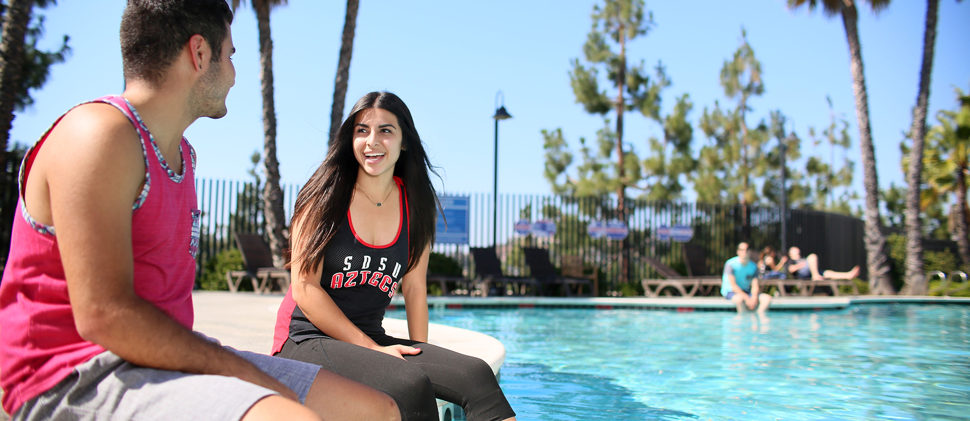 Students by the pool